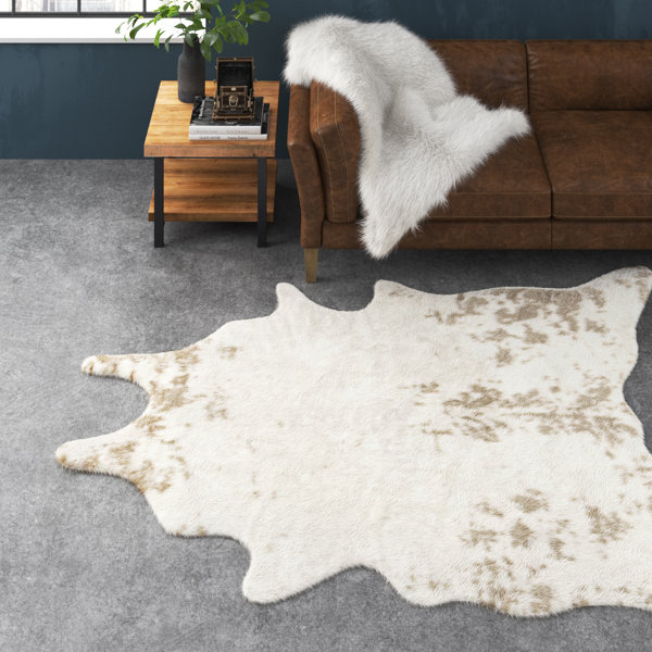 Steelside™ Cooke Power Loom Faux Cowhide Off White Machine Washable Rug